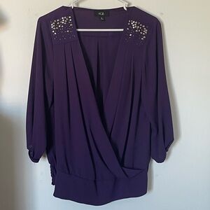 AGB Women's Deep Purple Embellished Blouse